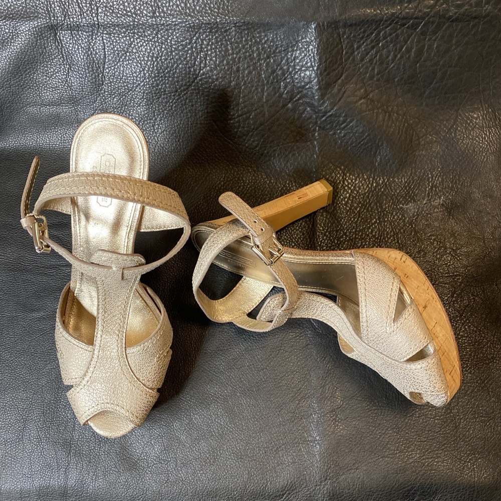 Coach BIANCA, high heels sandals, pale gold,size 9.5 Ankle Strap Buckle Platform